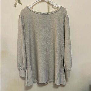 Alex & Parker Shimmering Silver Long Sleeve Top Blouse